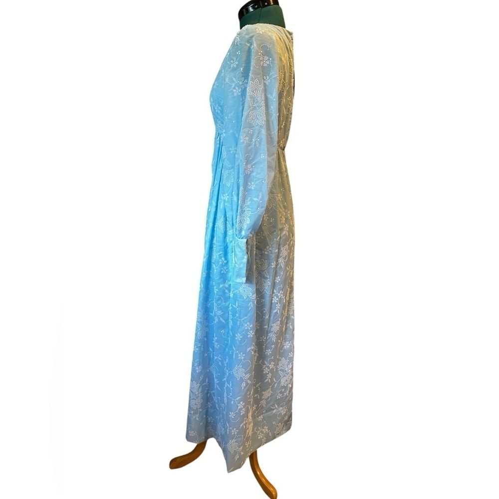 VTG 60s Handmade Blue/White Raised Design Women’s Lantern Sleeve Empire Waist XS - Picture 5 of 14